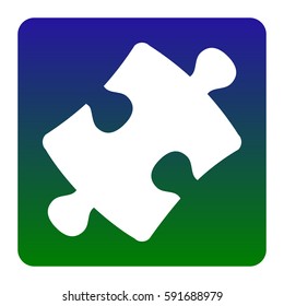 Puzzle piece sign. Vector. White icon at green-blue gradient square with rounded corners on white background. Isolated.