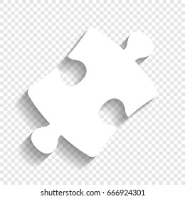 Puzzle piece sign. Vector. White icon with soft shadow on transparent background.