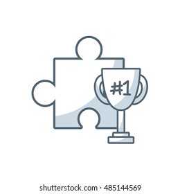 puzzle piece solution with business icon vector illustration design