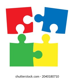 Puzzle piece vector connection idea illustration game. Jigsaw puzzle piece part shape element icon sign. Colorful strategy logic game puzzle piece. Success connect fit part isolated white element 