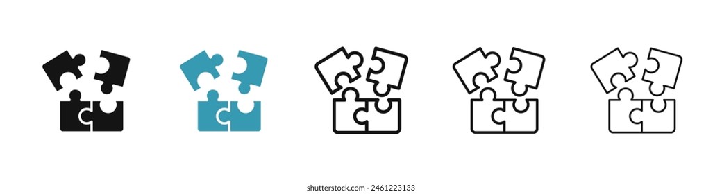 Puzzle Piece Vector Icon Set. Logic Solution Sign. Join Game Part Symbol. Combination Match Piece Icon for UI Designs.