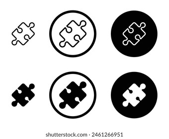 Puzzle Piece Vector Icon Set. Logic Solution Sign. Join Game Part Symbol. Combination Match Piece Icon Suitable for Apps and Websites UI Designs.