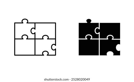 Puzzle piece vector icon set in black and white color.