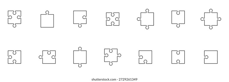 puzzle piece vector icon set and silhouette art isolated on white background