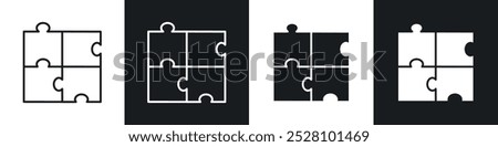 Puzzle piece vector icon set in black and white