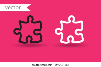 puzzle piece vector icon, symbol. White and black vector desgin. Modern, simple flat vector illustration for web site, mobile app or poster design.