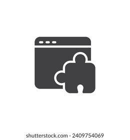 Pieza de rompecabezas e icono del vector de página web. signo plano relleno para concepto móvil y diseño web. Icono de glifo de Optimización de sitios web. Símbolo, ilustración del logotipo. Gráficos vectoriales
