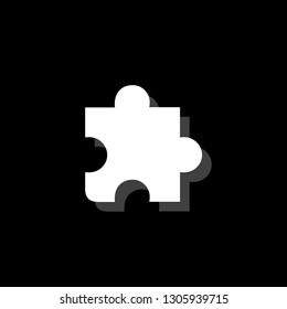 Puzzle piece. White flat simple icon with shadow