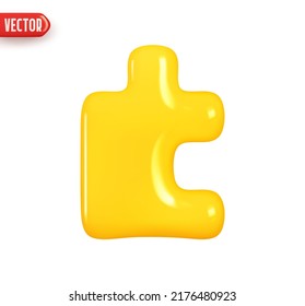 Puzzle piece yellow color. Realistic 3d design In plastic cartoon style. Icon isolated on white background. Vector illustration