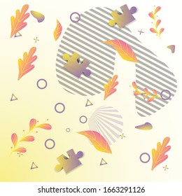 puzzle pieces, abstract shapes, leaves, background