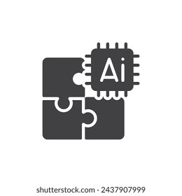 Puzzle pieces with AI vector icon. filled flat sign for mobile concept and web design. AI Integration glyph icon. Symbol, logo illustration. Vector graphics
