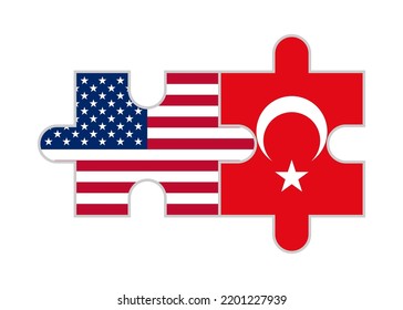 puzzle pieces of american and turkish flags. vector illustration isolated on white background