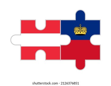 puzzle pieces of austria and liechtenstein flags. vector illustration isolated on white background