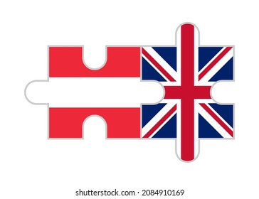 piezas de rompecabezas de austria y banderas del reino unido. ilustración vectorial aislada en fondo blanco