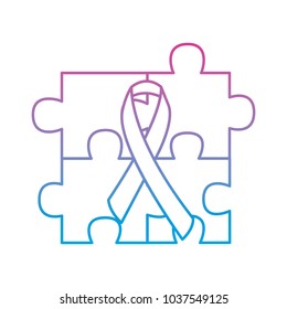 puzzle pieces with awareness ribbon  icon image vector illustration design  blue to purple line