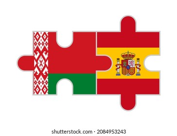 puzzle pieces of belarus and spain flags. vector illustration isolated on white background