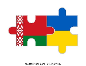 puzzle pieces of belarus and ukraine flags. vector illustration isolated on white background