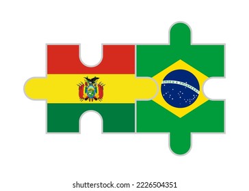 puzzle pieces of bolivia and brazil flags. vector illustration isolated on white background