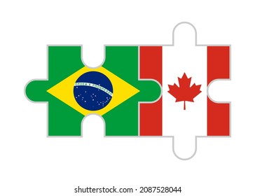 puzzle pieces of brazil and canada flags. vector illustration isolated on white background