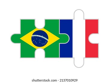 puzzle pieces of brazil and france flags. vector illustration isolated on white background