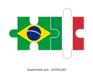 puzzle pieces of brazil and italy flags. vector illustration isolated on white background