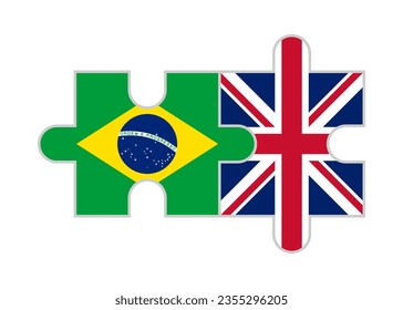 puzzle pieces of brazilian and union jack flags. vector illustration isolated on white background
