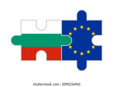 puzzle pieces of bulgaria and europe flags. vector illustration isolated on white background
