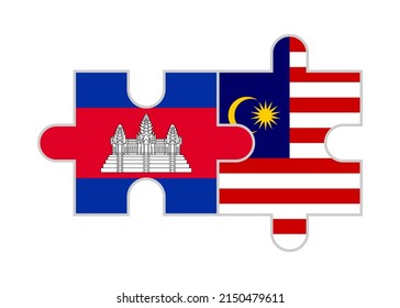 puzzle pieces of cambodia and malaysia flags. vector illustration isolated on white background
