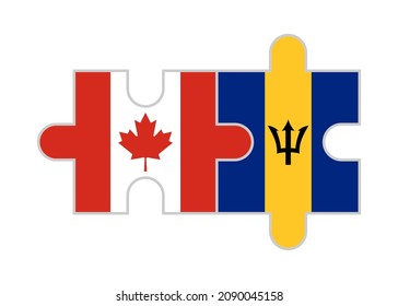 puzzle pieces of canada and barbados flags. vector illustration isolated on white background
