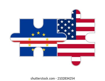 puzzle pieces of cape verde and usa flags. vector illustration isolated on white background
