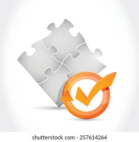 puzzle pieces check mark cycle illustration design over white