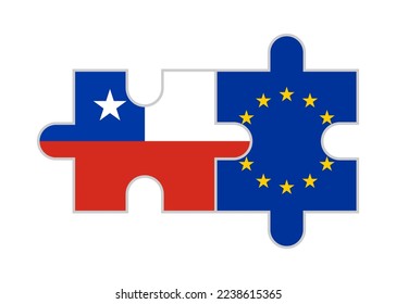 puzzle pieces of chile and european union flags. vector illustration isolated on white background