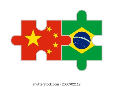 puzzle pieces of china and brazil flags. vector illustration isolated on white background
