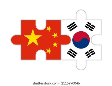 puzzle pieces of china and south korea flags. vector illustration isolated on white background
