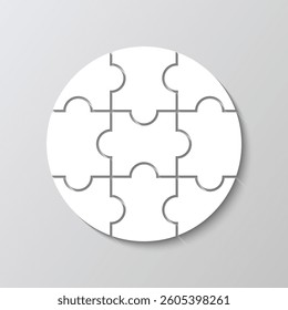 Puzzle pieces circle. Cutting templates. Scheme for thinking game. Outline jigsaw grids collection. Mosaic background with separate details. Cutting template. Vector illustration.