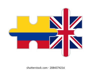 puzzle pieces of colombia and uk flags. vector illustration isolated on white background