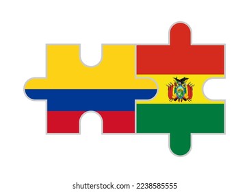 puzzle pieces of colombian and bolivian flags. vector illustration isolated on white background