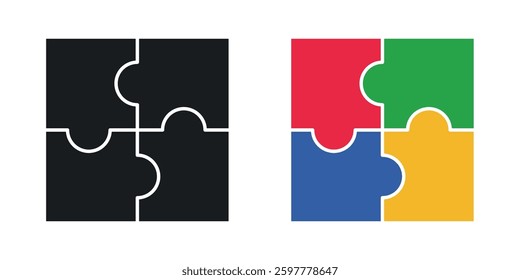 Puzzle pieces colored icon set. Stock Vector