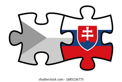 Puzzle pieces with colored Slovak republic and greyscale Czech republic. Vector illustration.