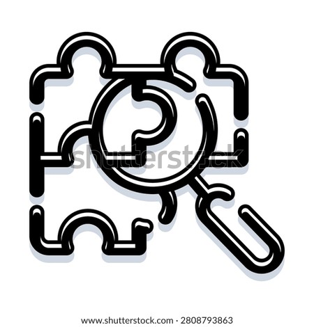 Puzzle pieces combining with a magnifying glass to illustrate concepts of problem solving, searching for answers, discovery, analysis, and strategic thinking in a business or academic context