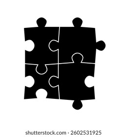 Puzzle pieces connected together - vector isolated object set. Four simple jigsaw puzzle pieces illustration. Flat design.
