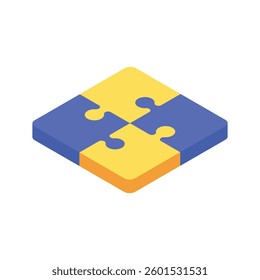 Puzzle pieces connection isometric illustration