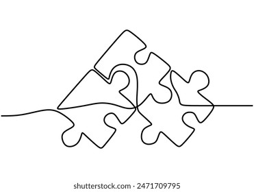 Puzzle pieces continuous line drawing. Problem solving and solution business metaphor. One line drawing of puzzle piece for idea, business, thinking process, creativity design concept.