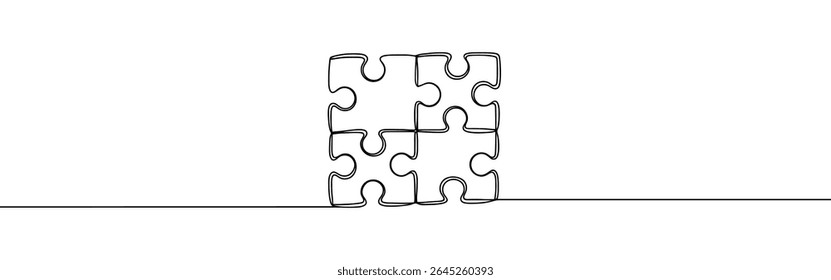 Piezas de rompecabezas de dibujo continuo de una línea. Piezas de rompecabezas Iniciar sesión estilo lineal simple. Ilustración vectorial.