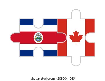 puzzle pieces of costa rica and canada flags. vector illustration isolated on white background
