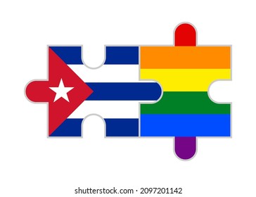 piezas de rompecabezas de banderas cuba y arcoíris. ilustración vectorial aislada en fondo blanco
