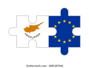 puzzle pieces of cyprus and europe flags. vector illustration isolated on white background
