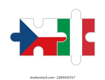 puzzle pieces of czech republic and italy flags. vector illustration isolated on white background