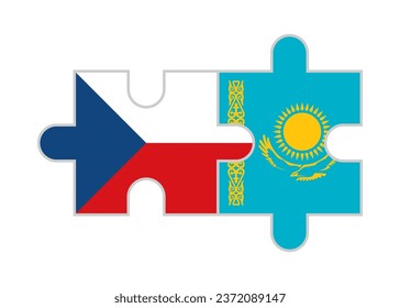 puzzle pieces of czech republic and kazakhstan flags. vector illustration isolated on white background