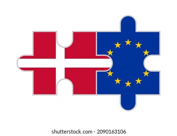 puzzle pieces of denmark and europe flags. vector illustration isolated on white background
